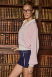 Cotton Jersey Oversized V Neck Jumper in Powder Pink