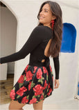 Long Sleeve Bubble Hem Mini Antique Roses