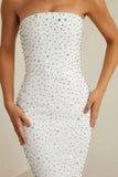 Hand Embellished Asymmetric Midi Dress in White