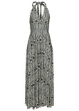 Print Halter Maxi Dress Navy Tan