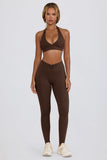 Brushed Jersey Ruched Mid Rise Leggings in Pecan Marl