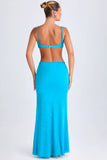 Ruffle Appliqué Cut Out Maxi Dress in Aqua Blue