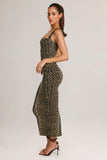 Modal Square Neck Bodycon Midi Dress in Leopard Print