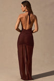 Cut Out Halterneck Maxi Dress in Espresso Brown