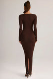 Modal Square Neck Bodycon Maxi Dress in Chocolate Brown