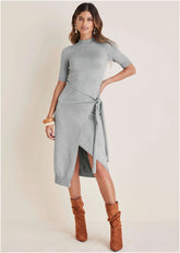 Tie Side Sweater Dress Light Heather Grey