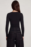 Soft Jersey Sweetheart Ruched Long Sleeve Top in Black