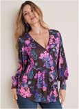 Balloon Sleeve Wrap Front Top Electric Bouquet