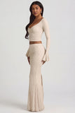 Draped Low Rise Lace Maxi Skirt in Ivory