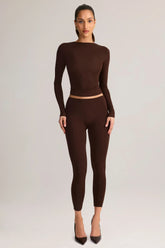 Modal Mid Rise Cropped Leggings in Chocolate Brown