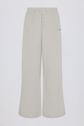 Textured Cotton Button Low Rise Wide Leg Joggers in Light Grey