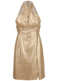 Faux Leather Mini Dress Gold Metallic