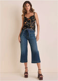 Belted Wide Leg Crop Jean Dark Wash