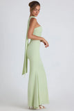 Scarf Detail Strapless Gown in Spring Green