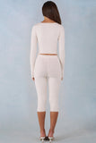 Knit Mid Rise Capri Trousers in Ivory