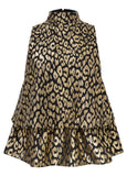 Tiered Hem Mock Neck Top Black Multi