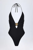 Cut Out Hardware Detail Swimsuit in Black