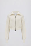 Ribbed Knit Zip Up Cropped Sweatshirt in Ivory