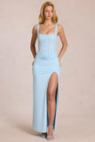 Lace Corset Maxi Dress in Powder Blue