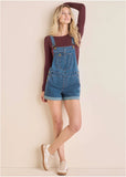 V Back Denim Overalls Medium Wash