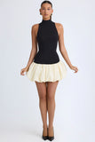 Modal Turtleneck Drop Waist Bubble Hem Mini Dress in Black