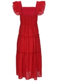 Textured Ruffle Maxi Dress Red