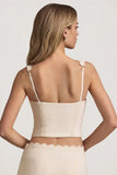 Plunge Neck Scalloped Corset Top in Ivory
