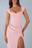 Modal Sweetheart Neck Cowl Waist Maxi Dress in Blush Pink