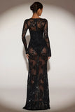 Sheer Embellished Bodysuit Corset Gown Dress in Black