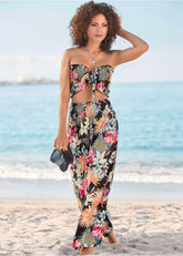 Smocked Waist Flared Pants Black Multi