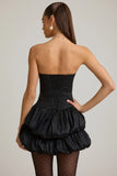 Satin Bubble Hem Corset Mini Dress in Black