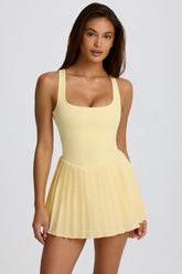 Soft Active Open Back Pleated Tennis Dress in Lemon