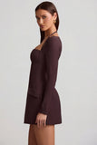 Pinstripe Structured A Line Mini Dress in Chocolate Brown