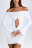 Off Shoulder Cut Out Mini Dress in White