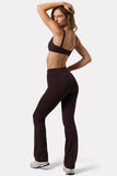 Soft Active Ruched Flared Trousers in Espresso