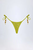 Charm Detail Thong Bikini Bottoms in Olive Green