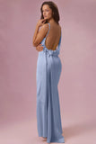 Satin Draped Bridesmaid Dress in Sky Blue