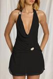 Halterneck Mini Dress in Black
