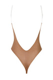 Soft Mesh Invisible Strap Thong Bodysuit in Honey