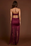 Fringed Plunge Neck Maxi Dress in Wine Red