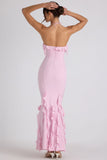 Ruffle Trim Halterneck Gown in Soft Pink
