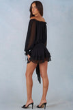 Off Shoulder Balloon Sleeve Mini Dress in Black