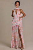 Embellished Scarf Detail Maxi Dress in Pink Floral Print
