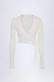 Pointelle Wrap Crop Top in White