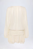 Lace Up Balloon Sleeve Mini Dress in Ivory