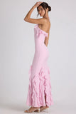 Ruffle Trim Halterneck Gown in Soft Pink