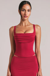 Square Neck Top in Cherry Red