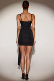 Embellished V Neck Draped Corset Mini Dress in Black