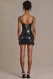 Sequin Lace Corset Mini Dress in Black