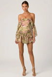 Off Shoulder Ruffled Mini Dress in Floral Multi Print